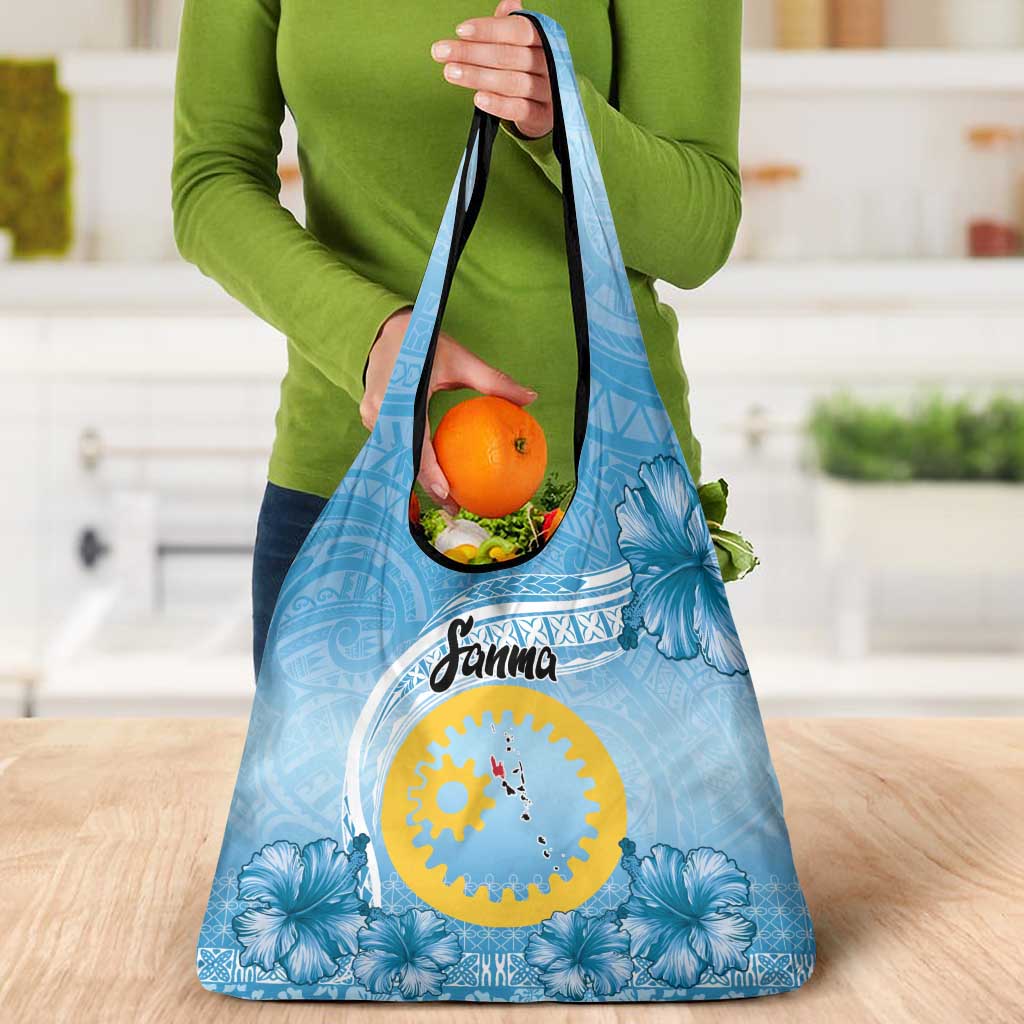 Sanma Vanuatu Grocery Bag Hibiscus Sand Drawing with Pacific Pattern