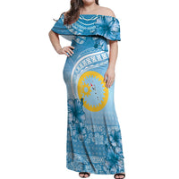 Sanma Vanuatu Off Shoulder Maxi Dress Hibiscus Sand Drawing with Pacific Pattern