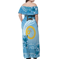 Sanma Vanuatu Off Shoulder Maxi Dress Hibiscus Sand Drawing with Pacific Pattern