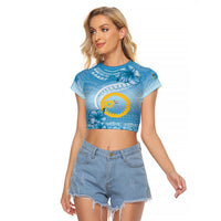 Sanma Vanuatu Raglan Cropped T Shirt Hibiscus Sand Drawing with Pacific Pattern