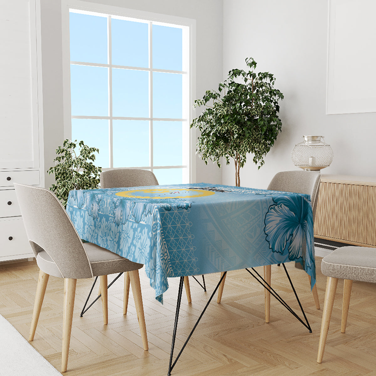 Sanma Vanuatu Tablecloth Hibiscus Sand Drawing with Pacific Pattern