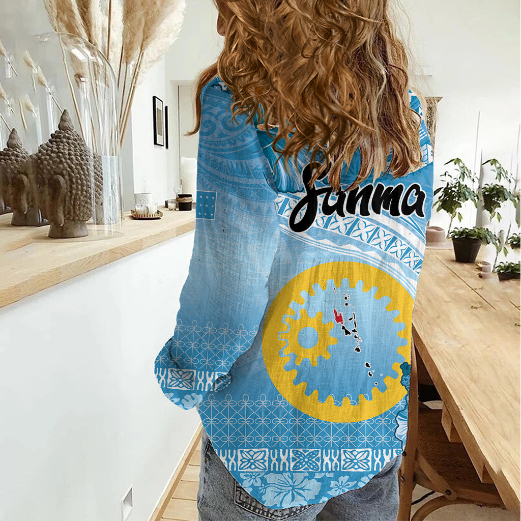 Sanma Vanuatu Women Casual Shirt Hibiscus Sand Drawing with Pacific Pattern