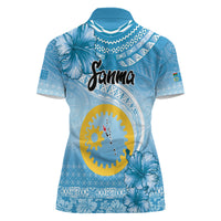 Sanma Vanuatu Women Polo Shirt Hibiscus Sand Drawing with Pacific Pattern