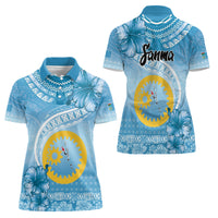 Sanma Vanuatu Women Polo Shirt Hibiscus Sand Drawing with Pacific Pattern