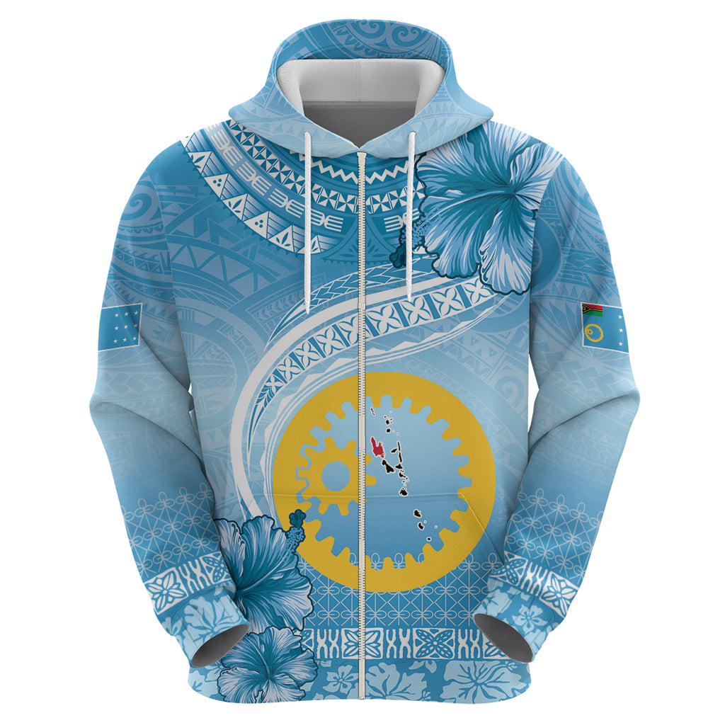 Sanma Vanuatu Zip Hoodie Hibiscus Sand Drawing with Pacific Pattern