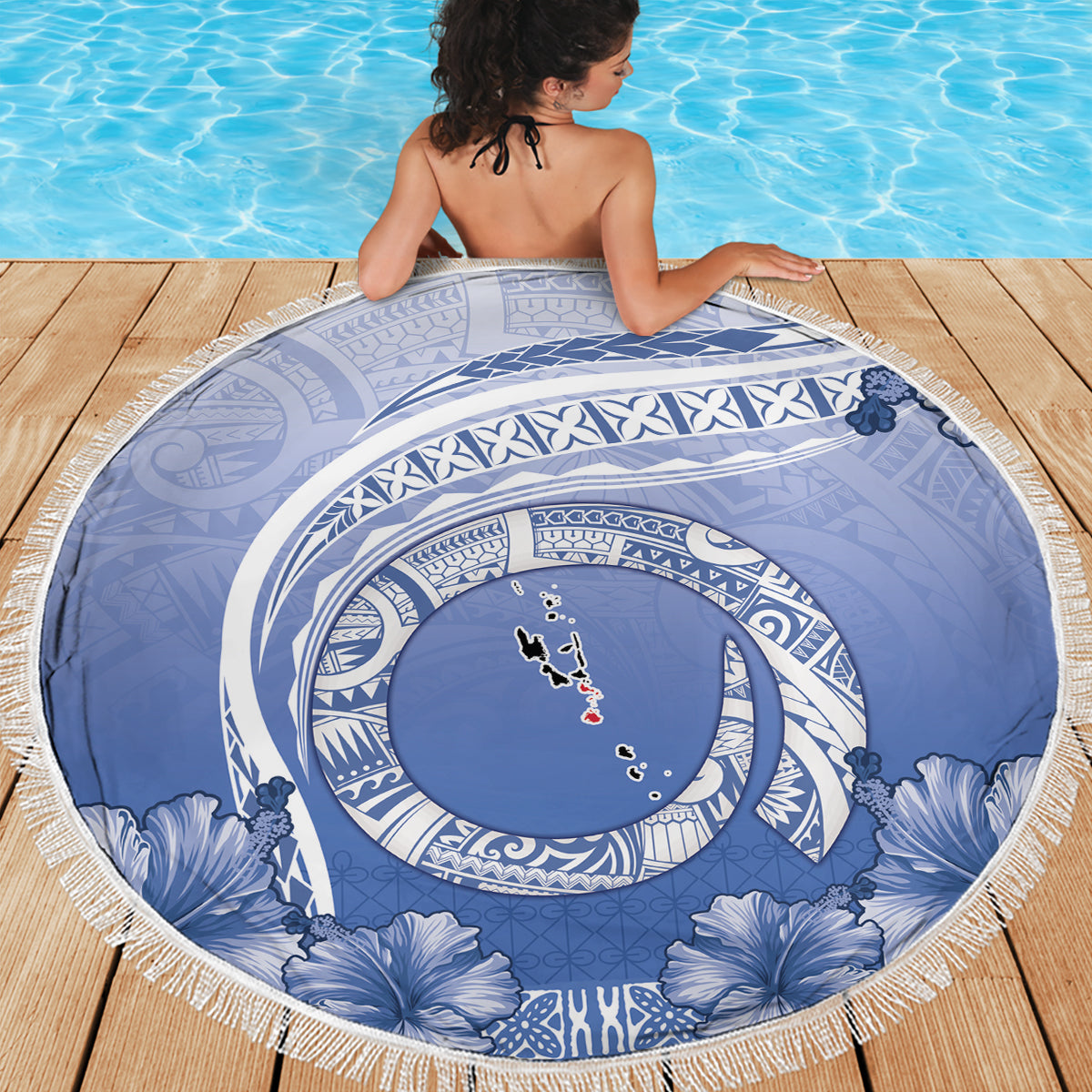 Shefa Vanuatu Beach Blanket Hibiscus Sand Drawing with Pacific Pattern