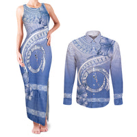 Shefa Vanuatu Couples Matching Tank Maxi Dress and Long Sleeve Button Shirt Hibiscus Sand Drawing with Pacific Pattern
