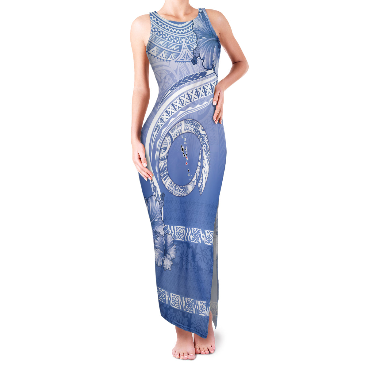Shefa Vanuatu Family Matching Tank Maxi Dress and Hawaiian Shirt Hibiscus Sand Drawing with Pacific Pattern