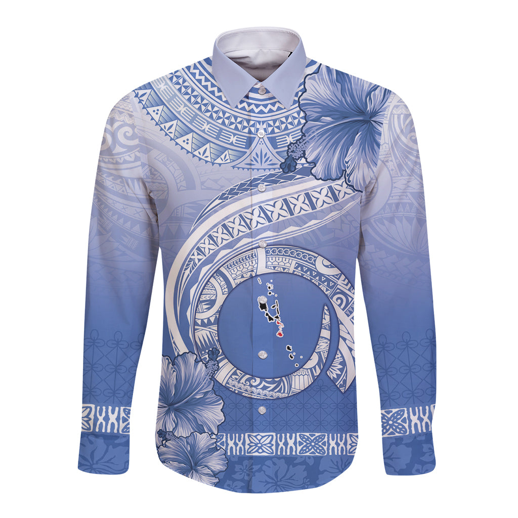 Shefa Vanuatu Long Sleeve Button Shirt Hibiscus Sand Drawing with Pacific Pattern