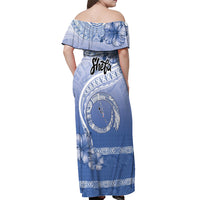 Shefa Vanuatu Off Shoulder Maxi Dress Hibiscus Sand Drawing with Pacific Pattern