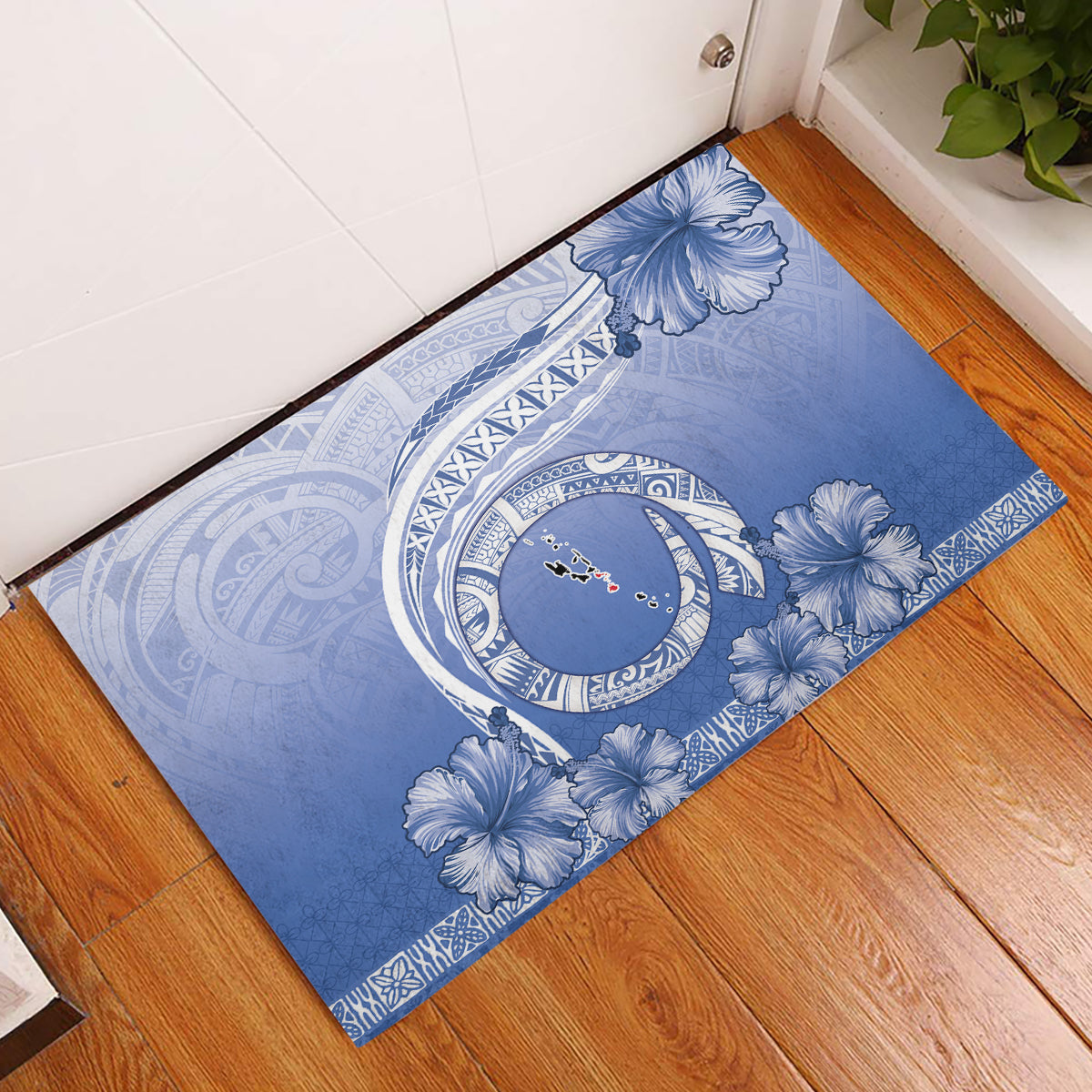 Shefa Vanuatu Rubber Doormat Hibiscus Sand Drawing with Pacific Pattern