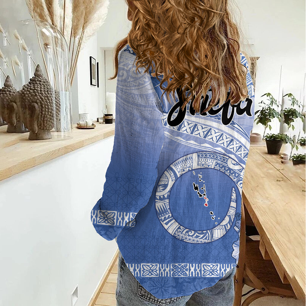 Shefa Vanuatu Women Casual Shirt Hibiscus Sand Drawing with Pacific Pattern