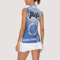 Shefa Vanuatu Women Sleeveless Polo Shirt Hibiscus Sand Drawing with Pacific Pattern