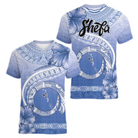 Shefa Vanuatu Women V-Neck T-Shirt Hibiscus Sand Drawing with Pacific Pattern