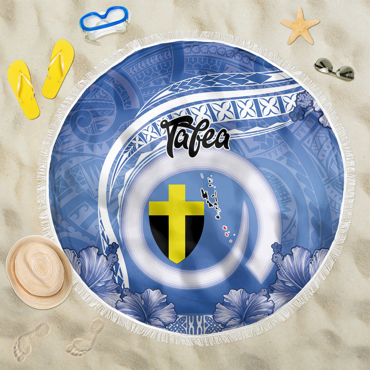 Tafea Vanuatu Beach Blanket Hibiscus Sand Drawing with Pacific Pattern