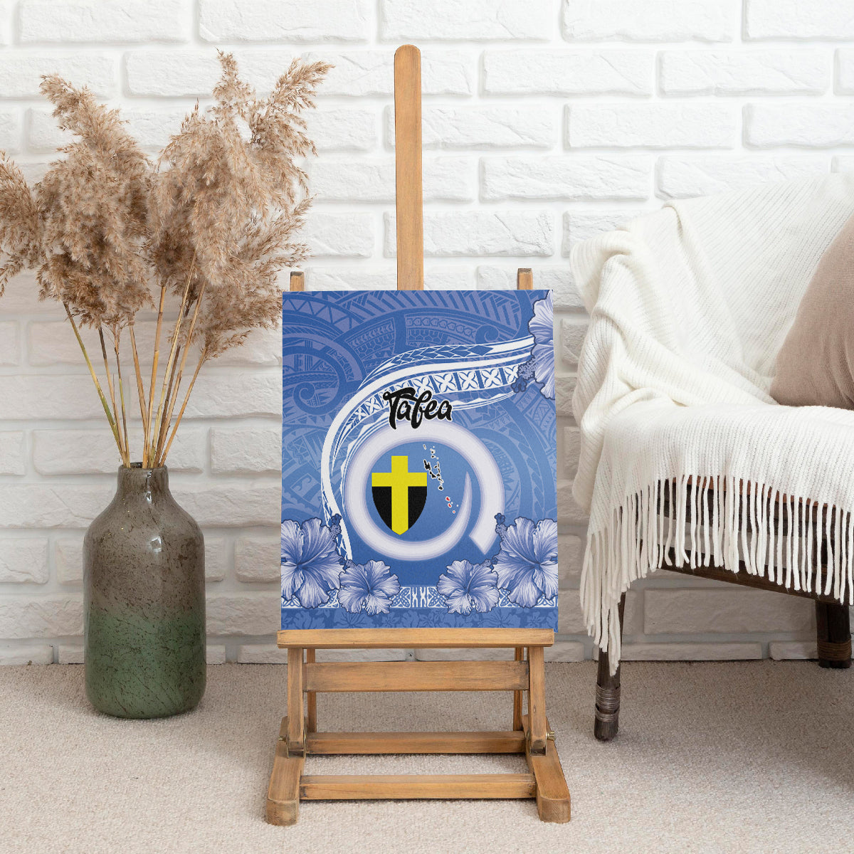 Tafea Vanuatu Canvas Wall Art Hibiscus Sand Drawing with Pacific Pattern