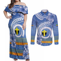 Tafea Vanuatu Couples Matching Off Shoulder Maxi Dress and Long Sleeve Button Shirt Hibiscus Sand Drawing with Pacific Pattern