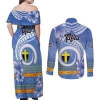 Tafea Vanuatu Couples Matching Off Shoulder Maxi Dress and Long Sleeve Button Shirt Hibiscus Sand Drawing with Pacific Pattern