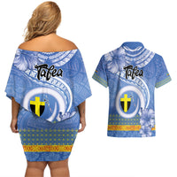 Tafea Vanuatu Couples Matching Off Shoulder Short Dress and Hawaiian Shirt Hibiscus Sand Drawing with Pacific Pattern