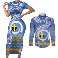Tafea Vanuatu Couples Matching Short Sleeve Bodycon Dress and Long Sleeve Button Shirt Hibiscus Sand Drawing with Pacific Pattern