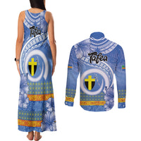 Tafea Vanuatu Couples Matching Tank Maxi Dress and Long Sleeve Button Shirt Hibiscus Sand Drawing with Pacific Pattern