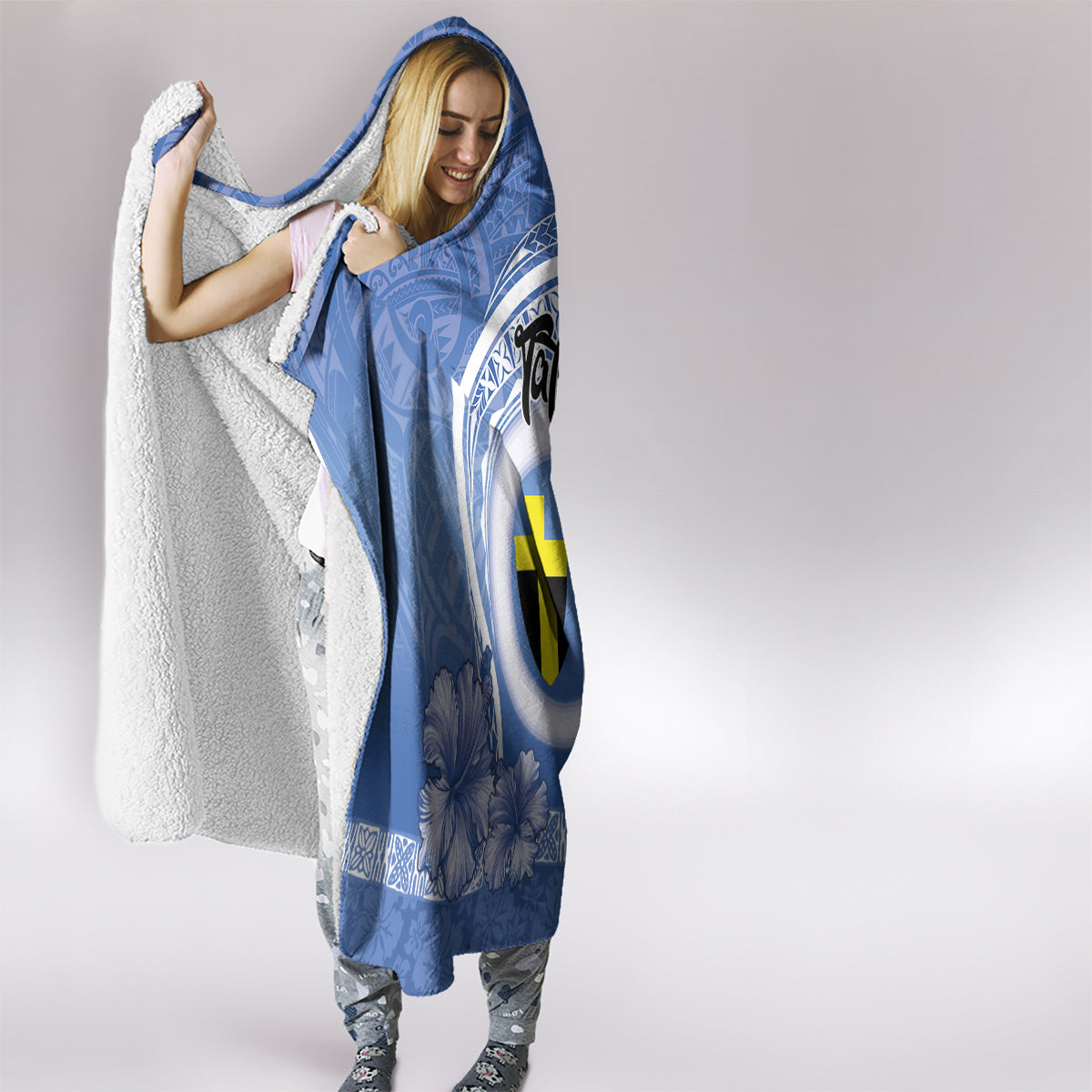 Tafea Vanuatu Hooded Blanket Hibiscus Sand Drawing with Pacific Pattern