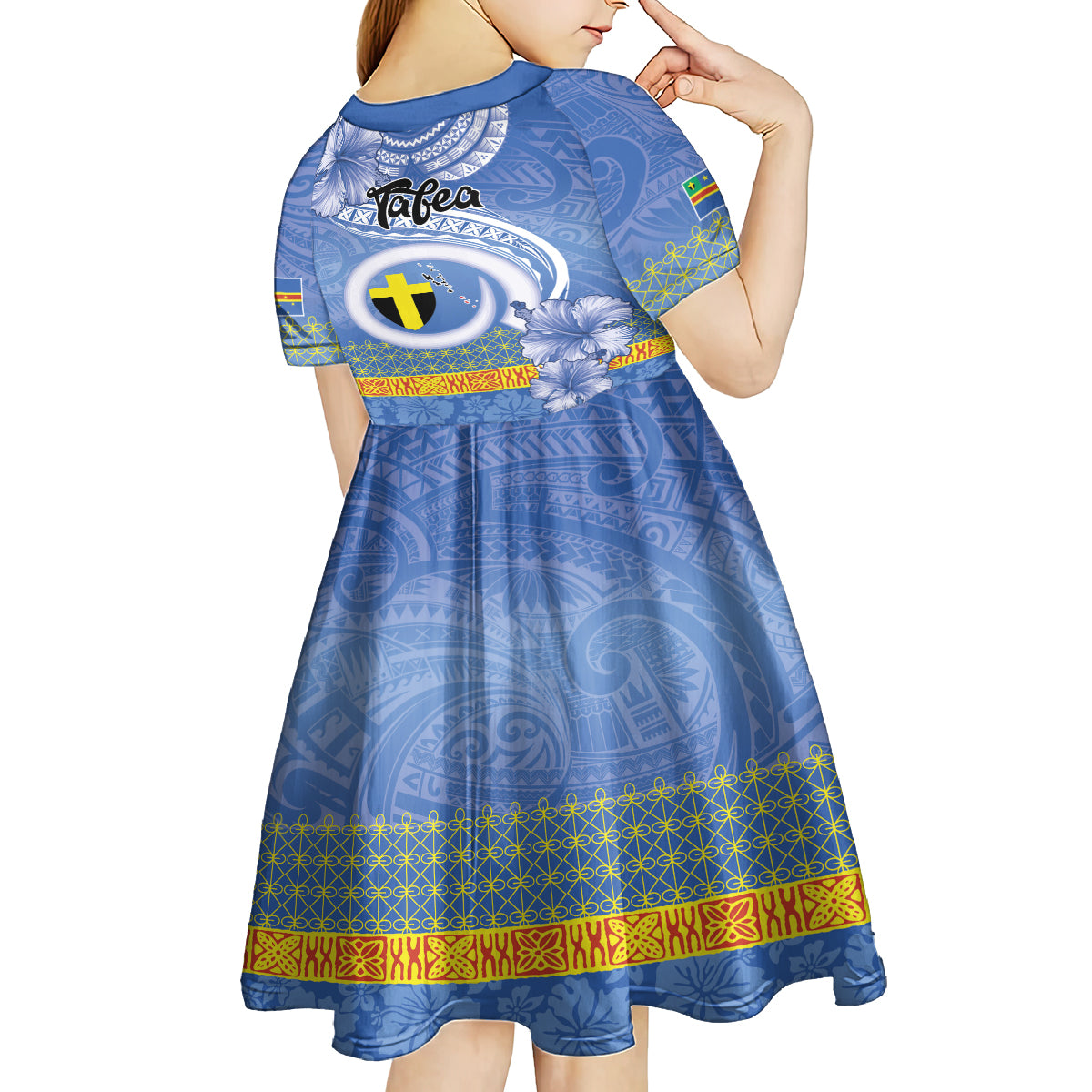 Tafea Vanuatu Kid Short Sleeve Dress Hibiscus Sand Drawing with Pacific Pattern