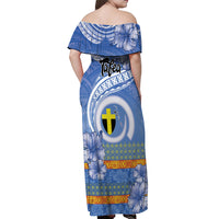 Tafea Vanuatu Off Shoulder Maxi Dress Hibiscus Sand Drawing with Pacific Pattern