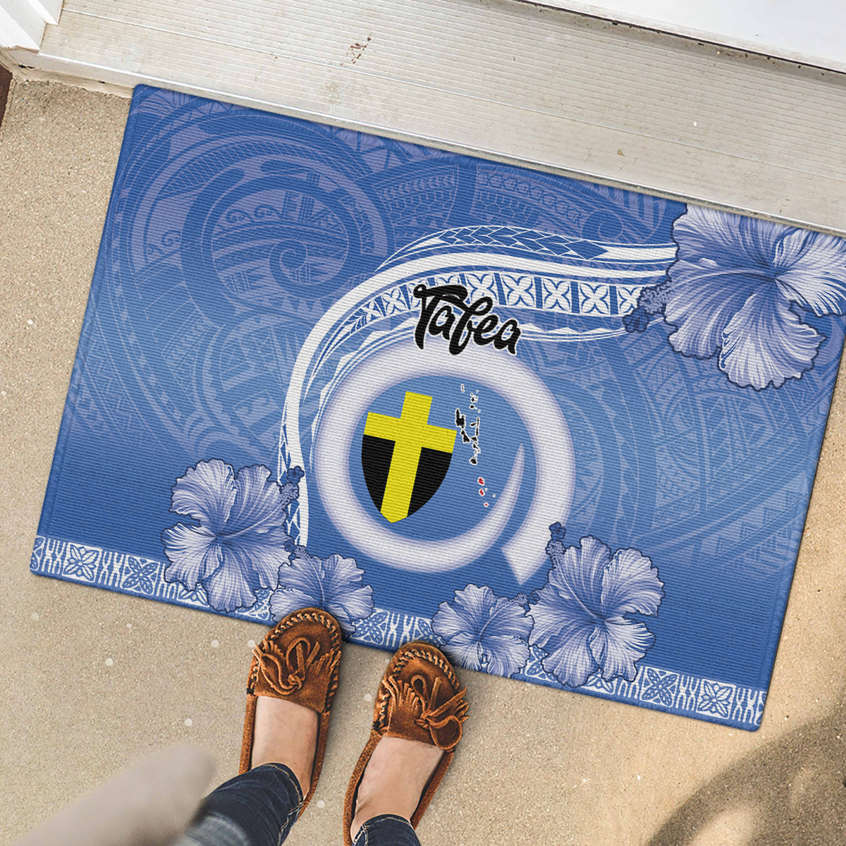 Tafea Vanuatu Rubber Doormat Hibiscus Sand Drawing with Pacific Pattern