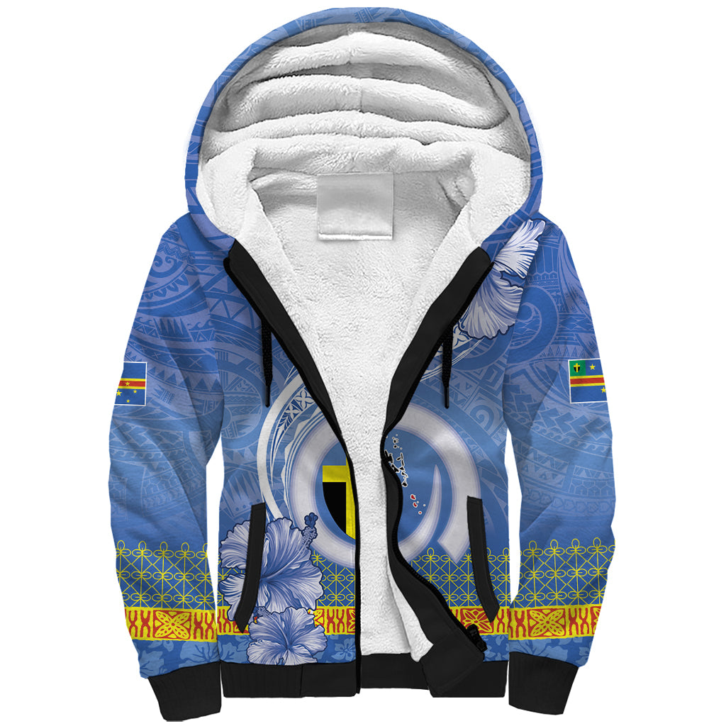 Tafea Vanuatu Sherpa Hoodie Hibiscus Sand Drawing with Pacific Pattern