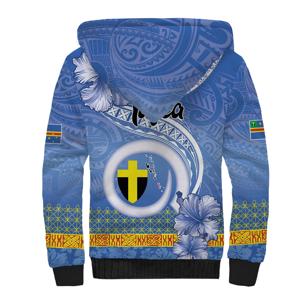 Tafea Vanuatu Sherpa Hoodie Hibiscus Sand Drawing with Pacific Pattern
