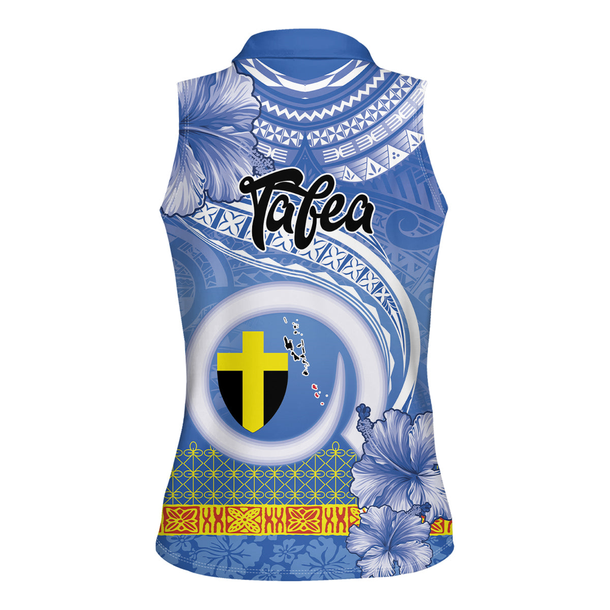 Tafea Vanuatu Women Sleeveless Polo Shirt Hibiscus Sand Drawing with Pacific Pattern