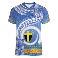 Tafea Vanuatu Women V-Neck T-Shirt Hibiscus Sand Drawing with Pacific Pattern