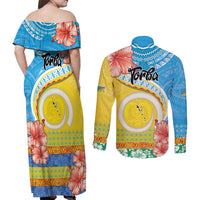 Torba Vanuatu Couples Matching Off Shoulder Maxi Dress and Long Sleeve Button Shirt Hibiscus Sand Drawing with Pacific Pattern