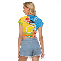 Torba Vanuatu Raglan Cropped T Shirt Hibiscus Sand Drawing with Pacific Pattern