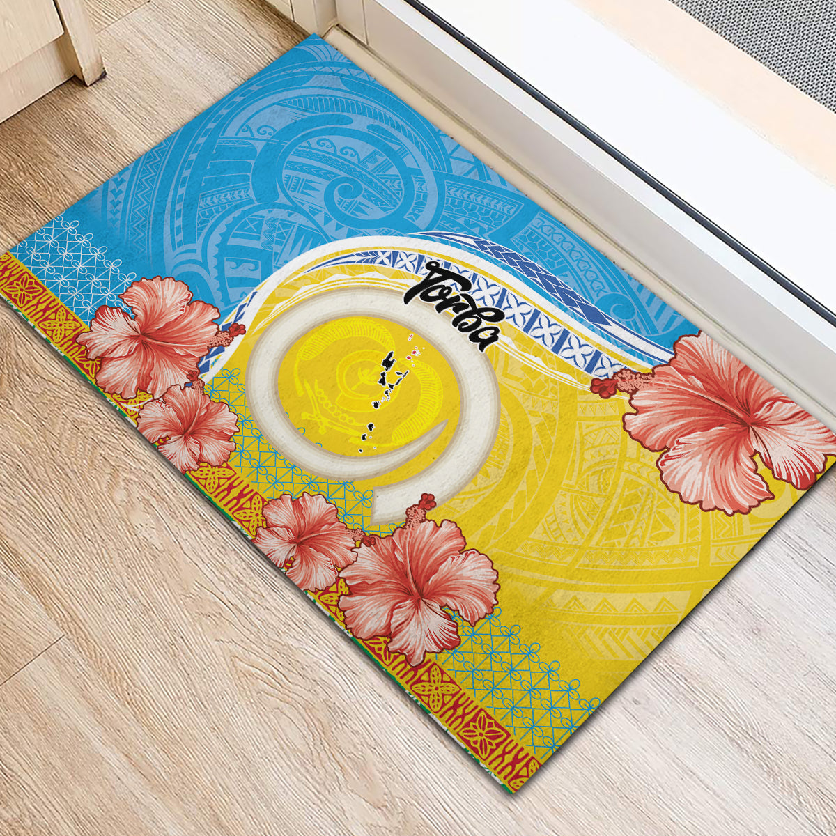 Torba Vanuatu Rubber Doormat Hibiscus Sand Drawing with Pacific Pattern