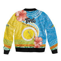 Torba Vanuatu Sleeve Zip Bomber Jacket Hibiscus Sand Drawing with Pacific Pattern