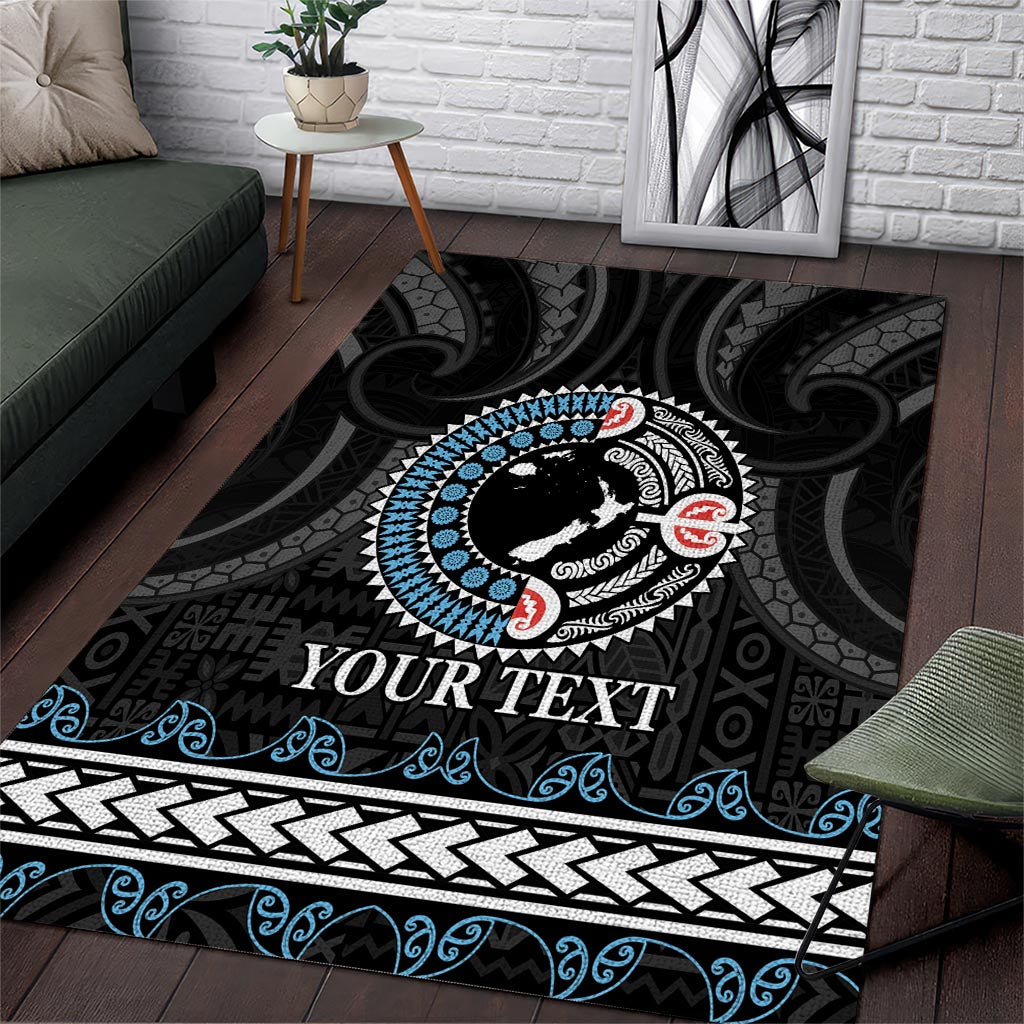 Custom Fiji and New Zealand Area Rug Maori Fern Mix Tapa Tribal Unique LT9 Black - Polynesian Pride