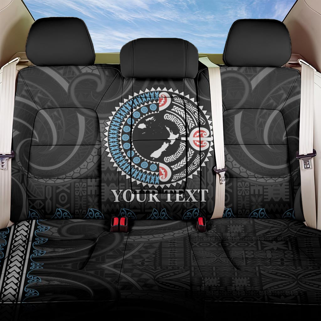 Custom Fiji and New Zealand Back Car Seat Cover Maori Fern Mix Tapa Tribal Unique LT9 One Size Black - Polynesian Pride