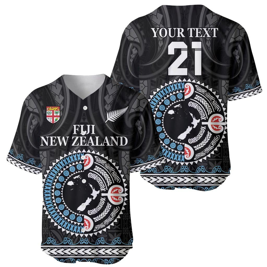 Custom Fiji and New Zealand Baseball Jersey Maori Fern Mix Tapa Tribal Unique LT9 - Polynesian Pride