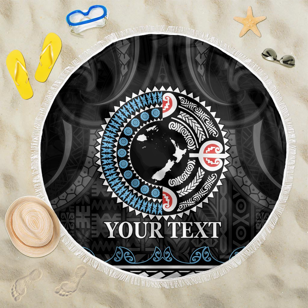 Custom Fiji and New Zealand Beach Blanket Maori Fern Mix Tapa Tribal Unique LT9 One Size 150cm Black - Polynesian Pride