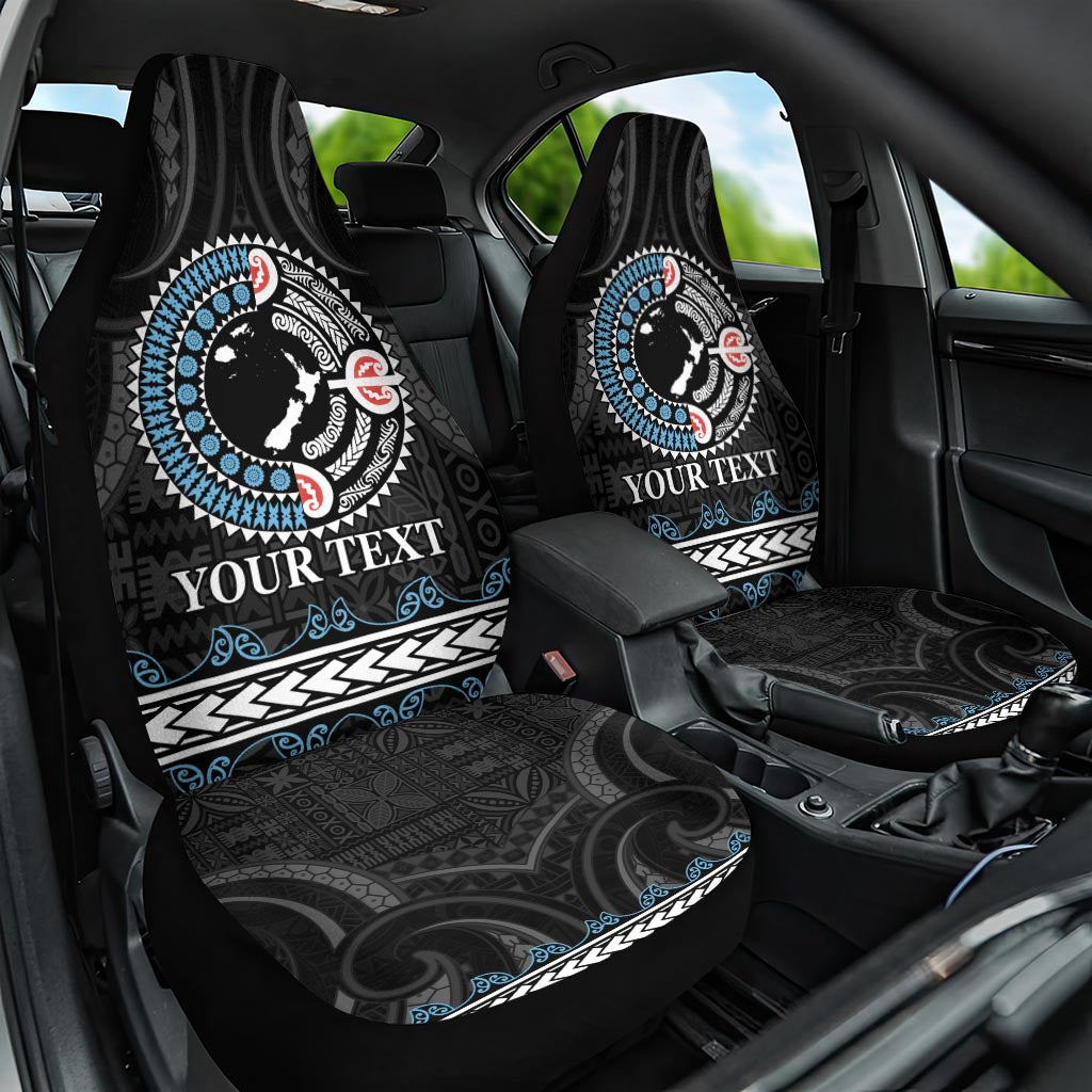 Custom Fiji and New Zealand Car Seat Cover Maori Fern Mix Tapa Tribal Unique LT9 One Size Black - Polynesian Pride