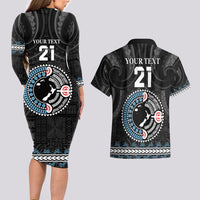 Custom Fiji and New Zealand Couples Matching Long Sleeve Bodycon Dress and Hawaiian Shirt Maori Fern Mix Tapa Tribal Unique LT9 - Polynesian Pride