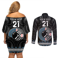 Custom Fiji and New Zealand Couples Matching Off Shoulder Short Dress and Long Sleeve Button Shirt Maori Fern Mix Tapa Tribal Unique LT9 - Polynesian Pride
