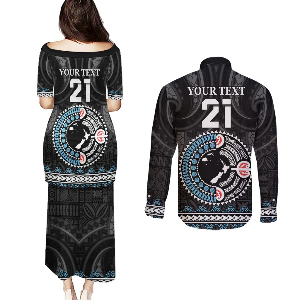 Custom Fiji and New Zealand Couples Matching Puletasi and Long Sleeve Button Shirt Maori Fern Mix Tapa Tribal Unique LT9 - Polynesian Pride