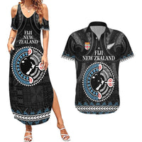 Custom Fiji and New Zealand Couples Matching Summer Maxi Dress and Hawaiian Shirt Maori Fern Mix Tapa Tribal Unique LT9 Black - Polynesian Pride