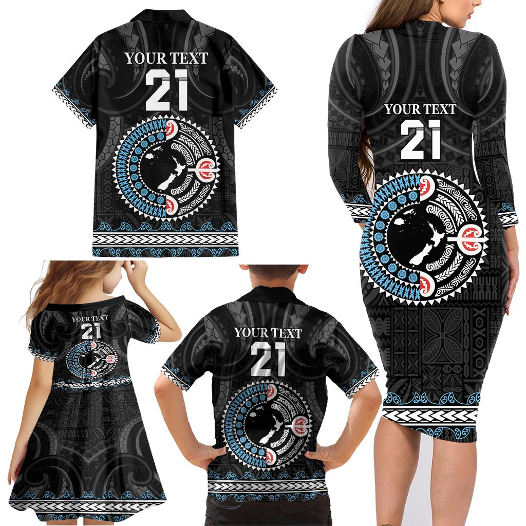 Custom Fiji and New Zealand Family Matching Long Sleeve Bodycon Dress and Hawaiian Shirt Maori Fern Mix Tapa Tribal Unique LT9 - Polynesian Pride