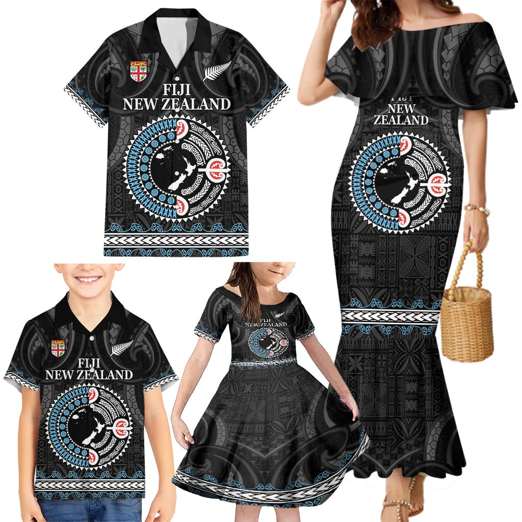 Custom Fiji and New Zealand Family Matching Mermaid Dress and Hawaiian Shirt Maori Fern Mix Tapa Tribal Unique LT9 - Polynesian Pride