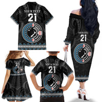 Custom Fiji and New Zealand Family Matching Off The Shoulder Long Sleeve Dress and Hawaiian Shirt Maori Fern Mix Tapa Tribal Unique LT9 - Polynesian Pride