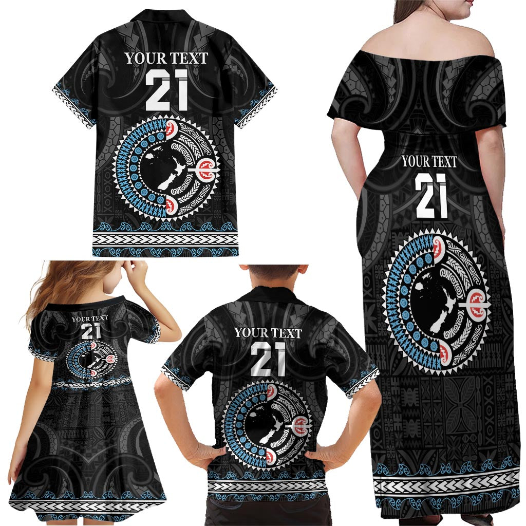 Custom Fiji and New Zealand Family Matching Off Shoulder Maxi Dress and Hawaiian Shirt Maori Fern Mix Tapa Tribal Unique LT9 - Polynesian Pride